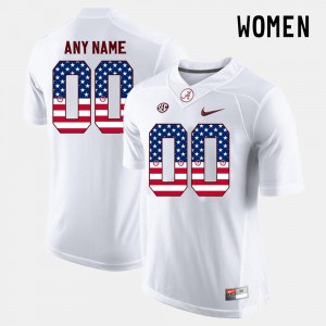 Womens Custom White Alabama Crimson Tide #00 Replica US Flag Fashion Jersey 352579-556