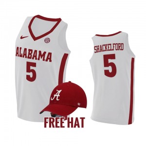 Mens Jaden Shackelford White Alabama Crimson Tide #5 Free Hat College Basketball Jerseys 405627-141