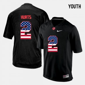Youth Jalen Hurts Black Alabama Crimson Tide #2 Player US Flag Fashion Jersey 758006-235