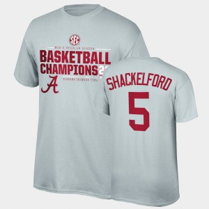 Men's Jaden Shackelford Gray Alabama Crimson Tide #5 2021 SEC Basketball Regular Season Champions Top of the World Tee 2021 SEC Men's Basketball Regular Season Champions T-Shirt 878487-964