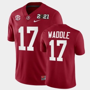 Men's Jaylen Waddle Crimson Alabama Crimson Tide #17 Playoff Game 2021 National Championship Jersey 383541-383