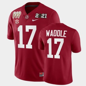 Men's Jaylen Waddle Crimson Alabama Crimson Tide #17 Winner 3X CFP National Championship Jersey 917838-872
