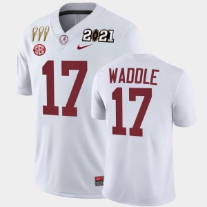 Mens Jaylen Waddle White Alabama Crimson Tide #17 Winner 3X CFP National Championship Jersey 275837-121