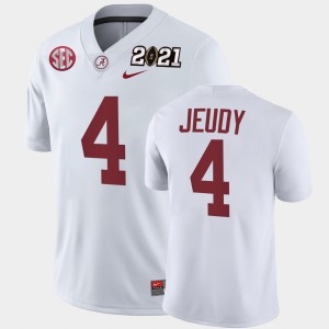 Men Jerry Jeudy White Alabama Crimson Tide #4 Playoff Game 2021 National Championship Jersey 765442-300