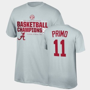 Men Joshua Primo Gray Alabama Crimson Tide #11 2021 SEC Basketball Regular Season Champions Top of the World Tee 2021 SEC Men's Basketball Regular Season Champions T-Shirt 639471-421