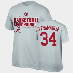 Men Paul Stramaglia Gray Alabama Crimson Tide #34 2021 SEC Basketball Regular Season Champions Top of the World Tee 2021 SEC Men's Basketball Regular Season Champions T-Shirt 827160-940