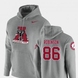 Mens A'Shawn Robinson Heathered Gray Alabama Crimson Tide #86 Pullover Vault Logo Club Hoodie 492390-239
