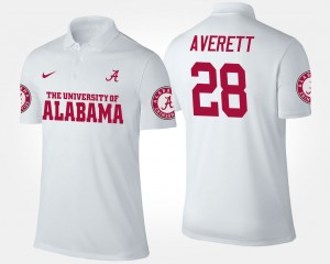 Mens Anthony Averett White Alabama Crimson Tide #28 Game Name and Number Polo 171918-364