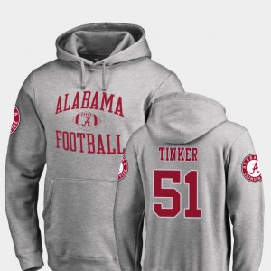 Mens Carson Tinker Ash Alabama Crimson Tide #51 College Football Neutral Zone Hoodie 204740-555