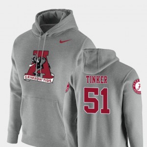 Mens Carson Tinker Heathered Gray Alabama Crimson Tide #51 Pullover Vault Logo Club Hoodie 755652-366