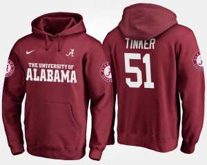 Mens Carson Tinker Crimson Alabama Crimson Tide #51 2025 Name and Number Hoodie 595909-582