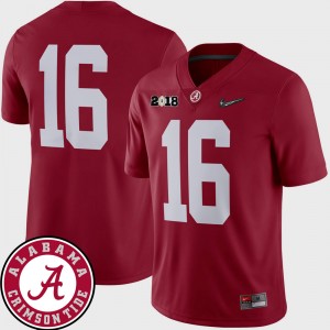 Mens Crimson Alabama Crimson Tide #16 2018 National Championship Playoff Game College Football Jerseys 830593-562