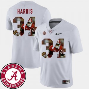 Men's Damien Harris White Alabama Crimson Tide #34 Football Pictorial Fashion Jersey 989636-256