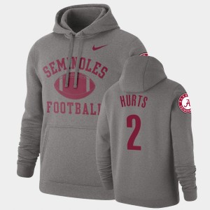 Mens Jalen Hurts Heathered Gray Alabama Crimson Tide #2 Pullover Retro Football Hoodie 291783-373