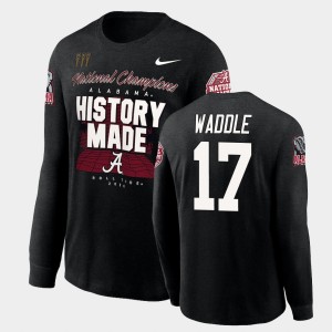 Men Jaylen Waddle Black Alabama Crimson Tide #17 History Made Long Sleeve 2020 National Champions T-Shirt 403596-346