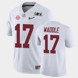 Mens Jaylen Waddle White Alabama Crimson Tide #17 Alumni 2021 National Championship Jersey 286271-398