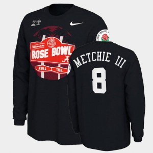 Men John Metchie III Black Alabama Crimson Tide #8 Illustrated Long Sleeve 2021 Rose Bowl T-Shirt 125124-473