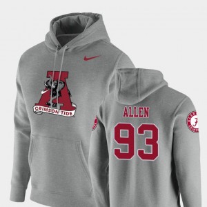 Men Jonathan Allen Heathered Gray Alabama Crimson Tide #93 Pullover Vault Logo Club Hoodie 283169-720