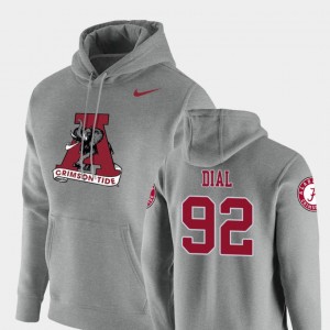 Mens Quinton Dial Heathered Gray Alabama Crimson Tide #92 Pullover Vault Logo Club Hoodie 239666-841