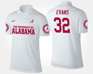 Mens Rashaan Evans White Alabama Crimson Tide #32 2025-26 Name and Number Polo 555538-131