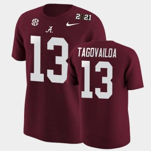 Mens Tua Tagovailoa Crimson Alabama Crimson Tide #13 Limited 2020 National Champions T-Shirt 530263-890
