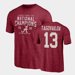 Mens Tua Tagovailoa Crimson Alabama Crimson Tide #13 Tri-Blend 2020 National Champions T-Shirt 772128-712