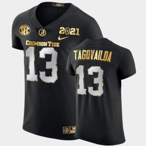 Men Tua Tagovailoa Black Alabama Crimson Tide #13 Golden Edition 2021 National Championship Jerseys 903726-149
