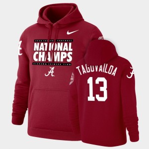 Mens Tua Tagovailoa Crimson Alabama Crimson Tide #13 Pullover 2020 National Champions Hoodie 988446-836