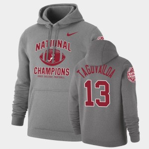 Mens Tua Tagovailoa Heathered Gray Alabama Crimson Tide #13 Retro Pullover 2020 National Champions Hoodie 344827-990