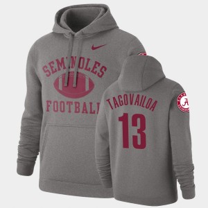 Mens Tua Tagovailoa Heathered Gray Alabama Crimson Tide #13 Pullover Retro Football Hoodie 137568-821