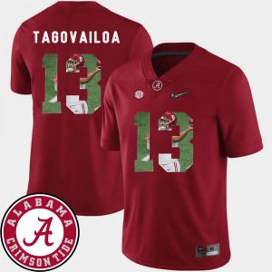 Mens Tua Tagovailoa Crimson Alabama Crimson Tide #13 Football Pictorial Fashion Jersey 305916-907