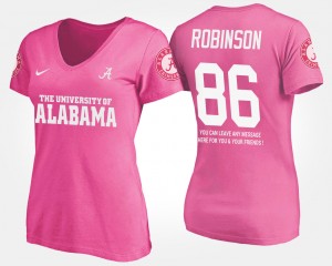 Women's A'Shawn Robinson Pink Alabama Crimson Tide #86 With Message Name and Number T-Shirt 859437-114