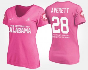 Womens Anthony Averett Pink Alabama Crimson Tide #28 With Message Name and Number T-Shirt 760582-520