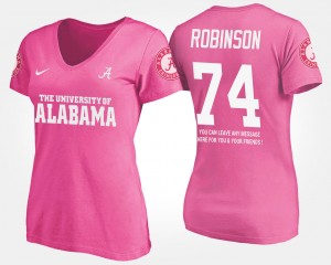 Women's Cam Robinson Pink Alabama Crimson Tide #74 With Message Name and Number T-Shirt 773254-233