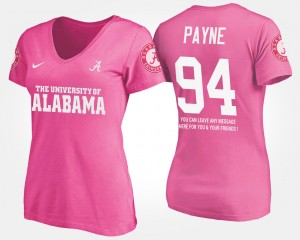 Women's Da'Ron Payne Pink Alabama Crimson Tide #94 With Message Name and Number T-Shirt 860422-876
