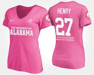 Womens Derrick Henry Pink Alabama Crimson Tide #27 With Message Name and Number T-Shirt 205949-836