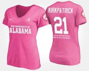 Women Dre Kirkpatrick Pink Alabama Crimson Tide #21 With Message Name and Number T-Shirt 507315-517