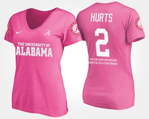 Women Jalen Hurts Pink Alabama Crimson Tide #2 With Message Name and Number T-Shirt 824695-570