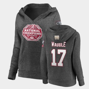 Women Jaylen Waddle Charcoal Alabama Crimson Tide #17 Pullover V-Neck 2020 National Champions Hoodie 896214-979