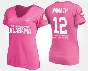 Women Joe Namath Pink Alabama Crimson Tide #12 With Message Name and Number T-Shirt 770471-968