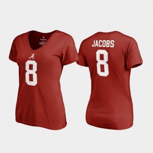 Women's Josh Jacobs Crimson Alabama Crimson Tide #8 V-Neck Name & Number College Legends T-Shirt 873805-203