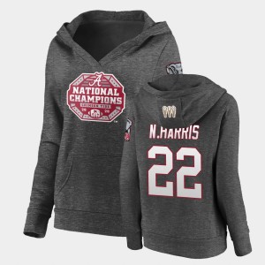 Womens Najee Harris Charcoal Alabama Crimson Tide #22 Pullover V-Neck 2020 National Champions Hoodie 605158-171