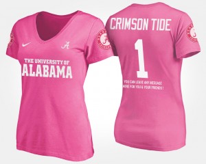 Women Pink Alabama Crimson Tide #1 No.1 Short Sleeve With Message Name and Number T-Shirt 833623-678