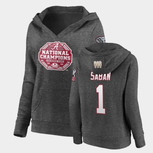 Women Nick Saban Charcoal Alabama Crimson Tide #1 Pullover V-Neck 2020 National Champions Hoodie 592266-367