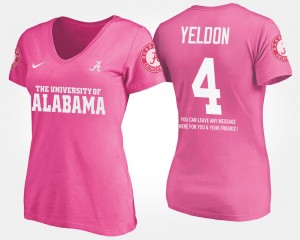 Womens T.J. Yeldon Pink Alabama Crimson Tide #4 With Message Name and Number T-Shirt 911054-138