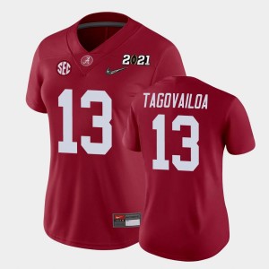 Women Tua Tagovailoa Crimson Alabama Crimson Tide #13 College Football 2021 National Championship Jerseys 841398-585