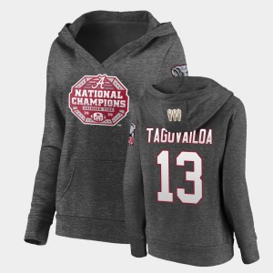 Womens Tua Tagovailoa Charcoal Alabama Crimson Tide #13 Pullover V-Neck 2020 National Champions Hoodie 536688-673